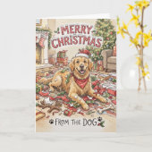 Carte de Noël de chien Retriever doré (Fleur jaune)