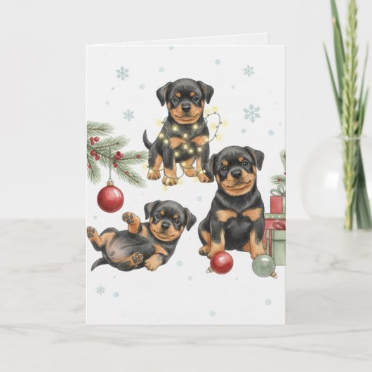 Carte de Noël de chiots Rottweiler (Devant)