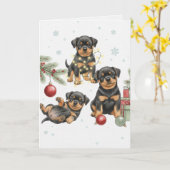 Carte de Noël de chiots Rottweiler (Fleur jaune)