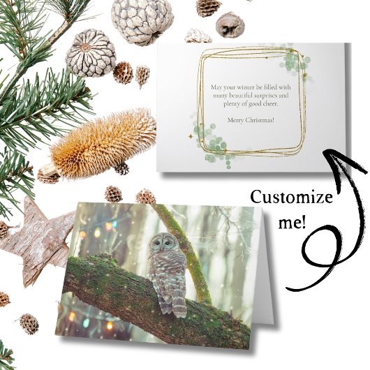 Carte de Noël de Chouette avec lumières et neige