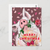 Carte de Noël de cochon amusant (Devant / Derrière)