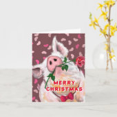 Carte de Noël de cochon amusant (Fleur jaune)