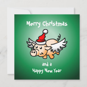 Carte de Noël de cochon volant