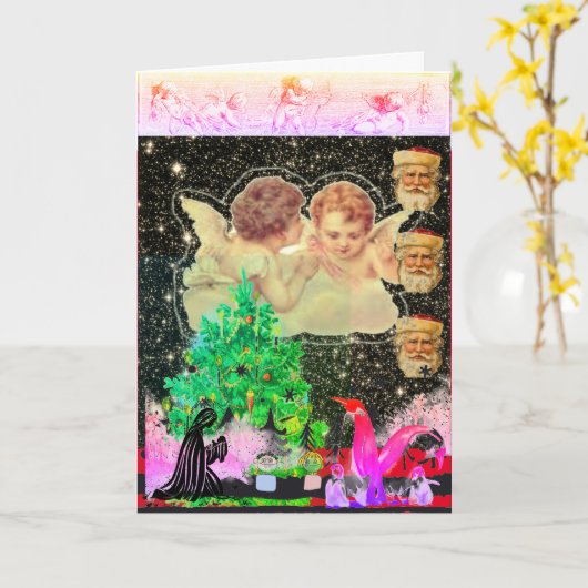 CARTE DE NOËL DE CONCEPTION ORIGINALE DE COLLAGE P (Fleur jaune)