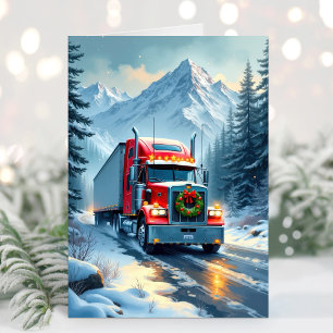 Carte de Noël de conducteur de camion sur route de