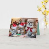 Carte de Noël de cookie mignon de Pékinois (Fleur jaune)