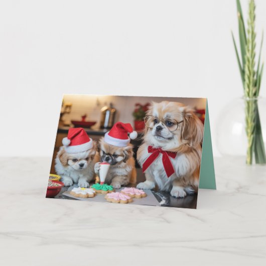 Carte de Noël de cookie mignon de Pékinois (Devant)