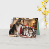 Carte de Noël de cookie mignonne de Sheltie (Fleur jaune)