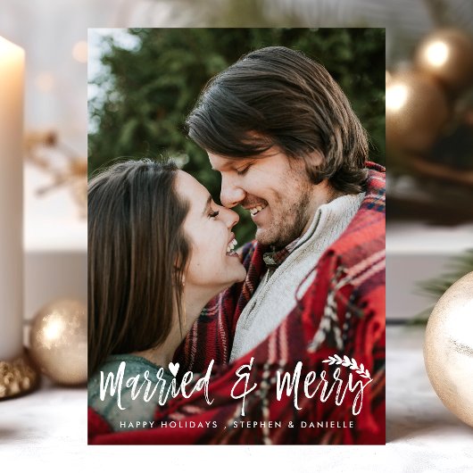 Carte de Noël de couples de jeunes mariés 'Mariés