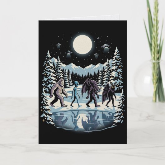 Carte de Noël de créatures cryptides Bigfoot Cthul (Devant)