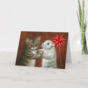 Carte de Noël de danse de chat et de rat