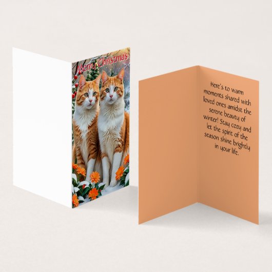 Carte de Noël de deux chats joyeux (Inside and Outside)