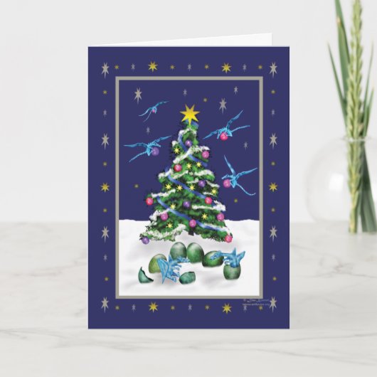 Carte de Noël de dragons de bleus layette (Devant)