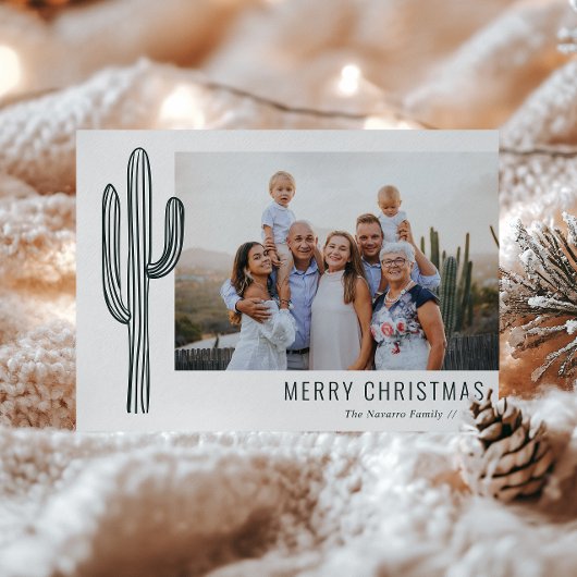 Carte de Noël de famille avec cactus du désert boh