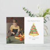 Carte de Noël de famille avec photo de pizza et jo (Debout devant)