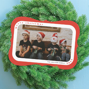 Carte de Noël de famille avec photo encadrée rouge