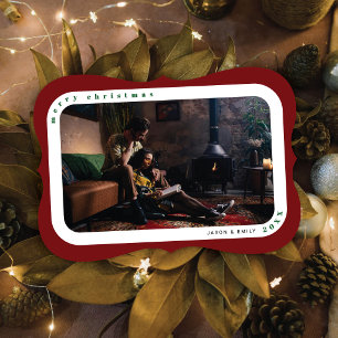 Carte de Noël de famille avec photo encadrée rouge