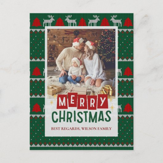 Carte de Noël de famille avec pull tricoté (Devant)