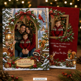 Carte de Noël de famille Bois Fantaisiste |