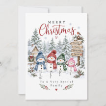 Carte de Noël de famille Bonhomme de Neige Joyeux