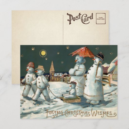 Carte de Noël de famille de bonhomme de neige vint (Devant / Derrière)