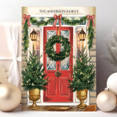 Carte de Noël de famille de couronnes de vacances