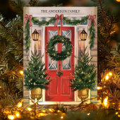 Carte de Noël de famille de couronnes de vacances