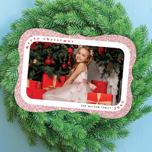 Carte de Noël de famille photo encadrée avec paill