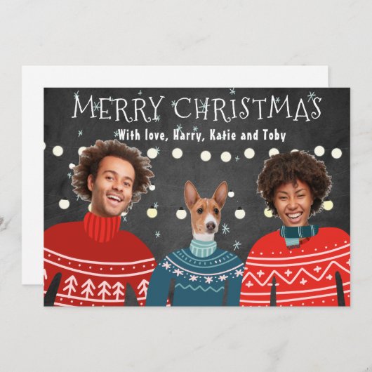Carte de Noël de famille Pull Ugly , Carte de Noël (Devant / Derrière)