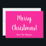 Carte de Noël de famille rose chaud moderne<br><div class="desc">Restez simple avec ce design personnalisé et joyeux de Noël. Il est dans le tendance rose chaud et blanc. Il a le message, "Joyeux Noël !", et l'espace pour vous d'ajouter votre nom, dans un script de typographie blanc stylisé. Au verso, ainsi que "Joyeux Noël !", il y a le...</div>
