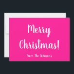 Carte de Noël de famille rose chaud moderne<br><div class="desc">Restez simple avec ce design personnalisé et joyeux de Noël. Il est dans le tendance rose chaud et blanc. Il a le message, "Joyeux Noël !", et l'espace pour vous d'ajouter votre nom, dans un script de typographie blanc stylisé. Au verso, ainsi que "Joyeux Noël !", il y a le...</div>