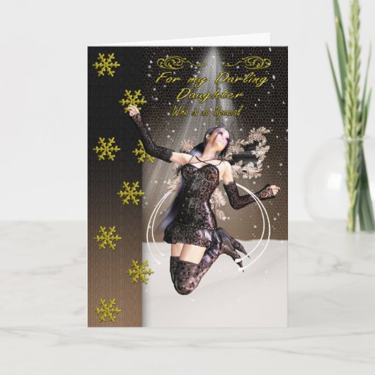 carte de Noël de fille avec la fée, bruns (Devant)