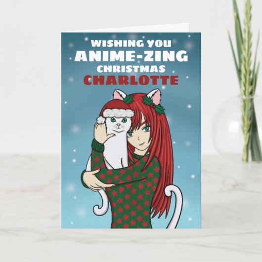 Carte de Noël de Fille Chat Anime (Devant)