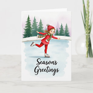 Carte de Noël de fille patinant sur glace