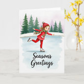 Carte de Noël de fille patinant sur glace (Fleur jaune)