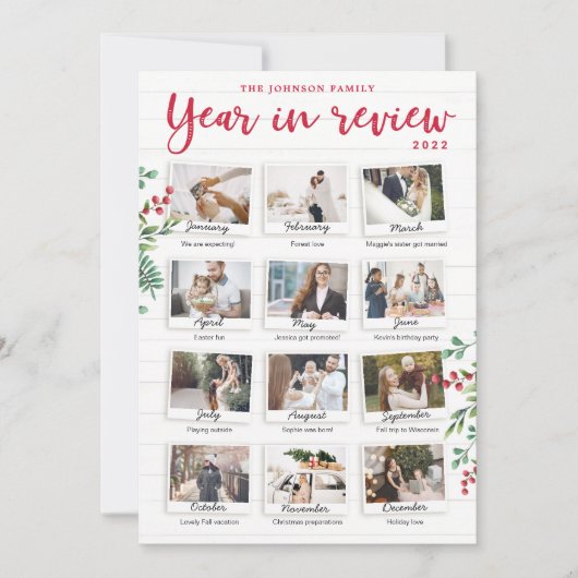 Carte de Noël de fin d'année avec photos mensuelle (Devant)