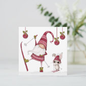 Carte de Noël de gnome de ski et de lapin de Noël (Debout devant)