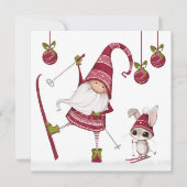 Carte de Noël de gnome de ski et de lapin de Noël (Devant)