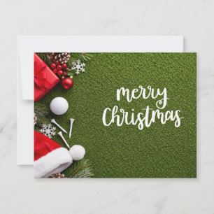 Carte de Noël de golf avec golf et tee sur vert