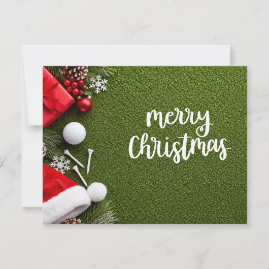 Carte de Noël de golf avec golf et tee sur vert (Devant)