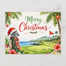 Carte de Noël de golf avec le Père Noël d'Hawaï