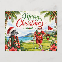 Carte de Noël de golf avec le Père Noël d'Hawaï