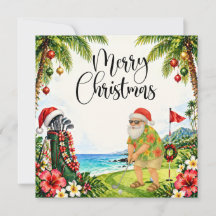 Carte de Noël de golf avec le Père Noël d'Hawaï