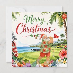 Carte de Noël de golf avec le Père Noël d'Hawaï