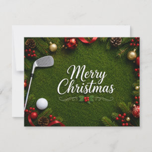 Carte de Noël de golf avec le Père Noël et balle d