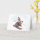 Carte de Noël de gorille faisant du ski (Fleur jaune)