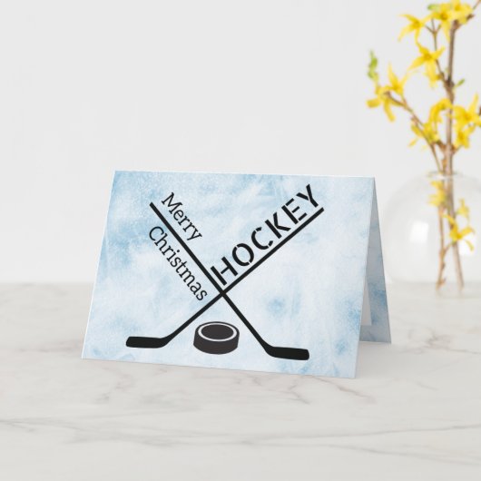 Carte de Noël de hockey - Bâton de glace bleu pale (Fleur jaune)