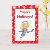 Carte de Noël de hockey - Joueuse - rouge blanc (Fleur jaune)