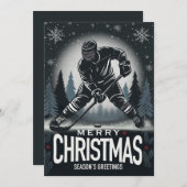 Carte de Noël de hockey Joyeuses Fêtes (Devant / Derrière)