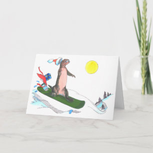 Carte de Noël de joli Otter Snowboard